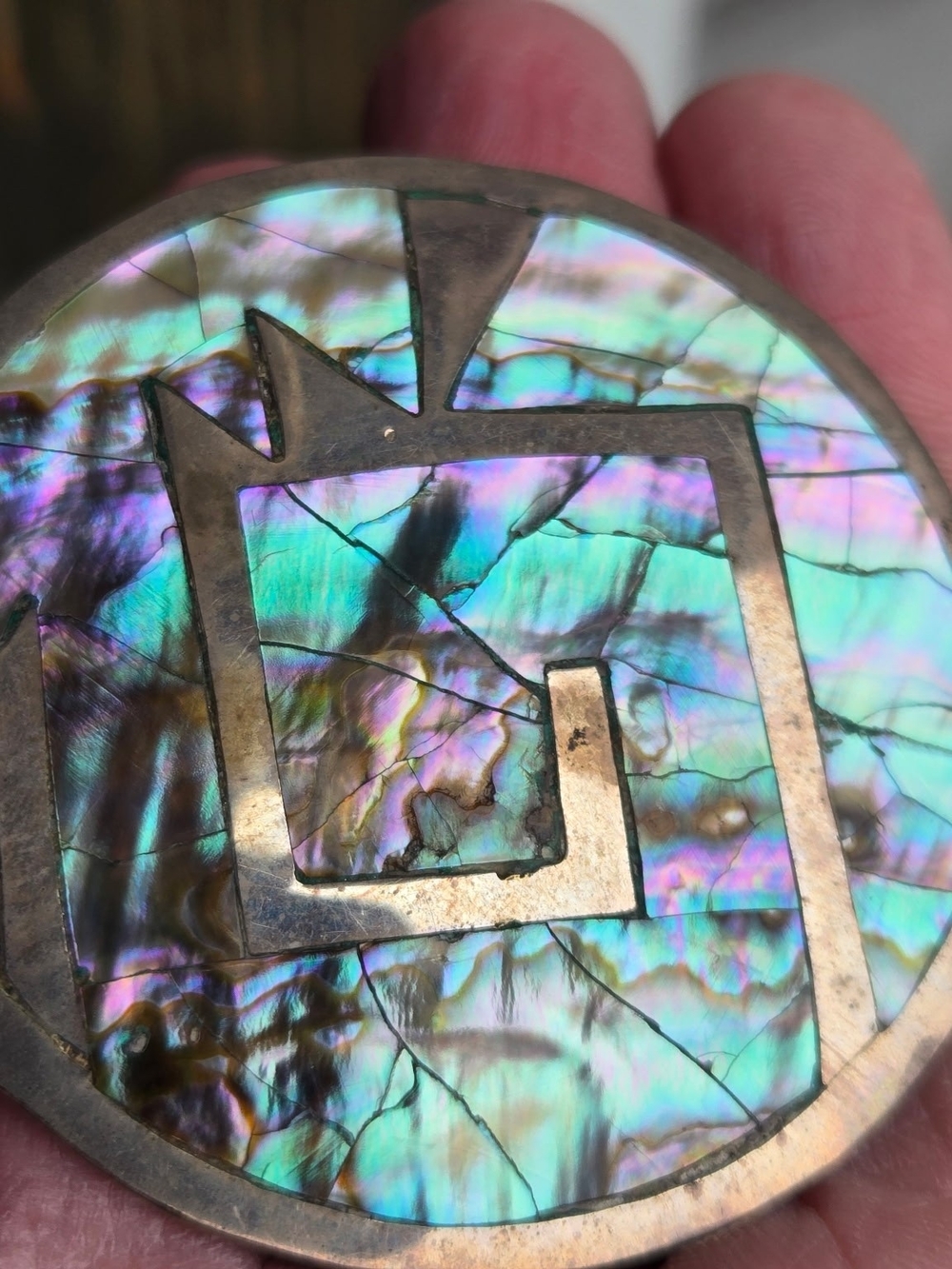 Vtg. Taxco Mexico sterling inlaid abalone pendant/brooch.